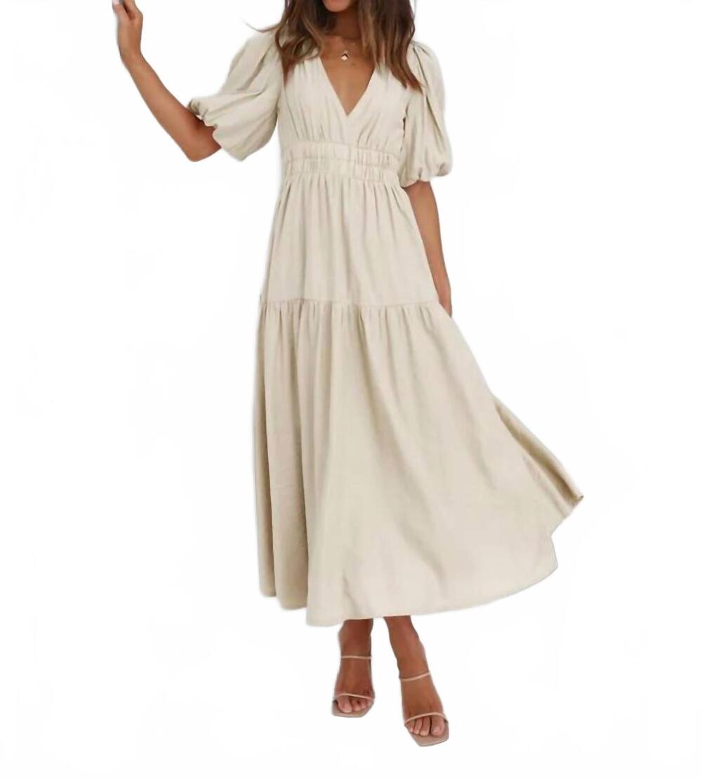 NEW SWEETKAMA agnes bubble sleeve midi dress in off white